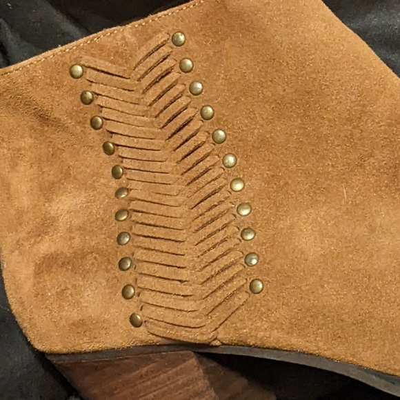 Franco Fortini Nicolette Brown Boho Leather Ankle Booties Boots Wedges 10 - Picture 6 of 7